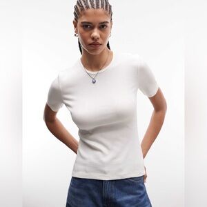 & Other Stories Ribbed White Tee Size 2 Bridal Basic Casual Spring Summer Layer